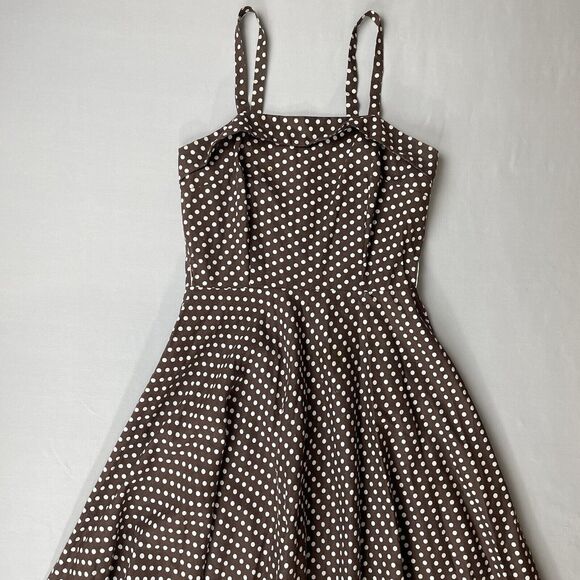 Stop Staring! Full Circle Sun Dress Women's SM Brown Polka Dot Swing Retro Vtg - Picture 13 of 14